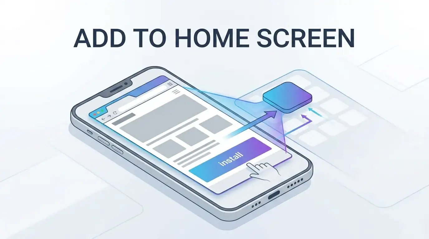 Editorial illustration of a mobile browser becoming a home-screen app icon without showing a real casino interface